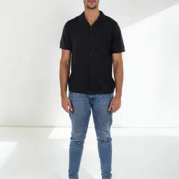 celio celio* Black Regular Fit Self Design Cotton Shirt image 5