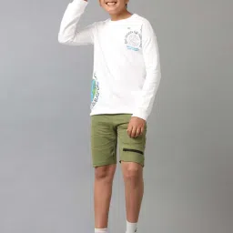 Under Fourteen Only Kids Olive Green Cotton Slim Fit Full Sleeves Short image 5