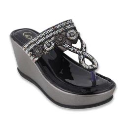Catwalk Women's Wedding Dreamers Zing Thing Black Thong Wedges-picture-0