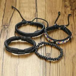 VIEN Men Set Of 4 Wraparound Multilayer Leather Bohemian Bracelet-picture-41