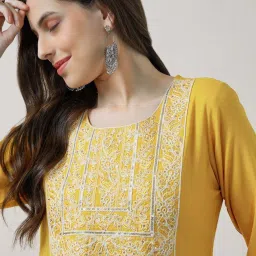 Soch Mustard Embroidered Straight Kurta image 5