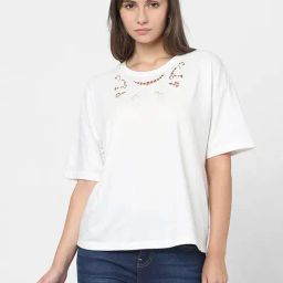 Vero Moda White Cotton Self Design T-Shirt-picture-10