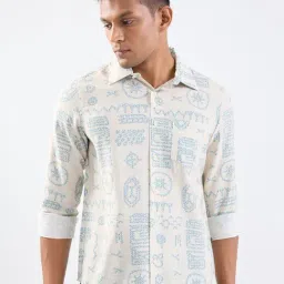 Spykar Ecru Regular Fit Geometric Print Shirt-image-50