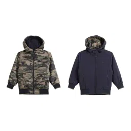 Okane Kids Navy Solid Full Sleeves Reversible Bomber Jacket-picture-10