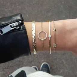 DressBerry Set Of 4 Gold-Plated Cubic Zirconia Studded Cuff Bracelet image 5