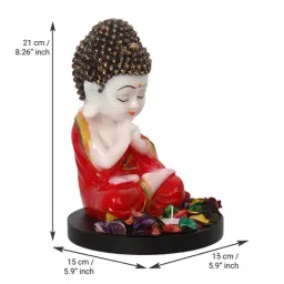 eCraftIndia Rakhi with Red Monk Buddha, Petals and Tealight, Roli Chawal, Best Wishes Greeting Card image 4