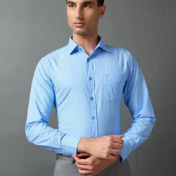 Daniel Hechter Light Blue Cotton Blend Slim Fit Printed Formal Shirt-picture-10