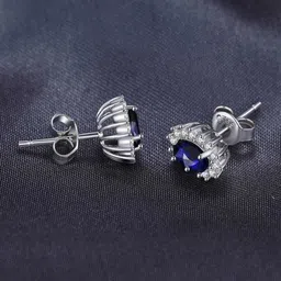 Bling Queen 925 Sterling Silver Silver Plated Sapphire Stone-Studded Jewellery Set-picture-24