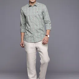 Louis Philippe Sport Super Slim Fit Micro Checked Pure Cotton Casual Shirt image 2