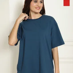 Metronaut Women Pack of 2 Typography Printed Round Neck Cotton Oversized T-shirts-image-64