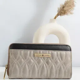 Carlton London Silver & Black Embroidered Zip Around Wallet for Women-image-66