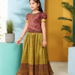 Aarika Kids Maroon & Green Embroidered Lehenga with Choli image 3