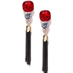 Jewels Galaxy Red & Black Luxuria Gold-Plated Handcrafted Tasselled Drop Earrings-picture-51