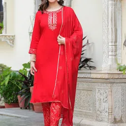 PHYSIL Women Embroidered Regular Sequinned Kurta with Pyjamas & With Dupatta-image-66