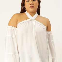 theRebelinme Plus Size White Solid Halter Neck Bardot Top-picture-30