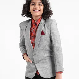 Pine Kids Full Sleeves Textured Blazer - Grey-image-63