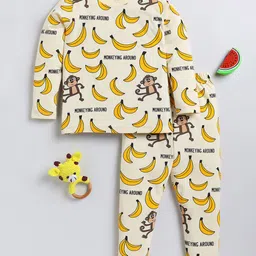 Little Marine Full Sleeves Banana And Monkey Printed Nightsuit -Yellow-picture-26