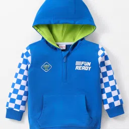 Babyhug Cotton Full Sleeves Sweatjacket With Front Pocket & Hood HD Print - Blue-image-48