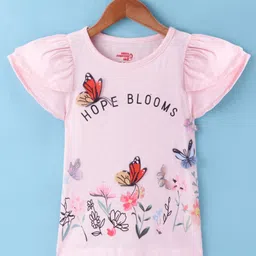 Under Fourteen Only Frill Sleeves Cotton Butterfly & Floral Printed Top - Peach-image-55