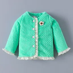 Kookie Kids Full Sleeves Front Open Quilted Fur Jacket With Frill Detailing - Green-picture-18