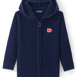 Honeyhap Premium Knit Solid Full Sleeves Front Open Hooded Sweater - Navy Blue-picture-14