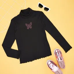 Pantaloons Junior Cotton Elastane Full Sleeves Butterfly Designed Sweatshirt - Black-picture-22