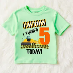 KNITROOT Birthday Theme Half Sleeves I Turned 5 Today Text Printed Tee - Green-picture-28