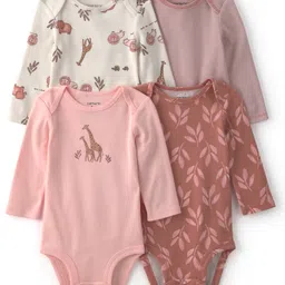 Carter's Knit Full Sleeves Onesies with Floral Stripes & Animal Print Pack of 4 - Dark Peach Cream & Pink-picture-34