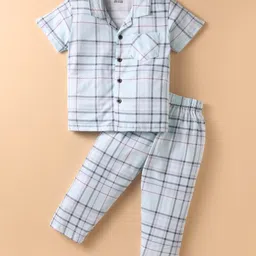 Smarty Boys Sinker Knit Half Sleeves Co-ords Night Suit With Checks Print - Light Blue-picture-28