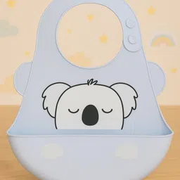 KIDS BASIC Soft Silicone Baby Bib with Food Pocket , Waterproof & Adjustable , Cute Koala Design - Blue (Pack of 1)-image-28