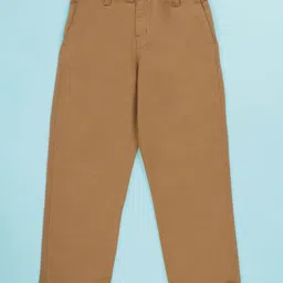 Kiddopanti Cotton Woven Solid Trouser - Light Brown-picture-17