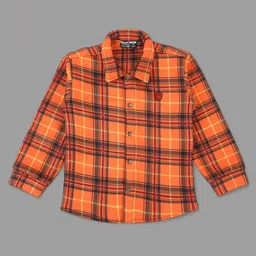 Actuel Cotton Woven Full Sleeves Plaid Checked Shirt - Orange Black & Yellow-image-0