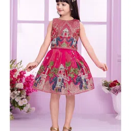 Lagorii Silk Woven Sleeveless Palace Embroidered & Sequins Embellished Top Skirt Set - Pink-picture-15