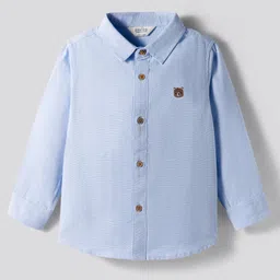 Bonfino 100% Cotton Knit Full Sleeves Oxford Shirt With Embroidery Details - Light Blue image 2