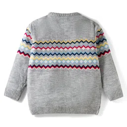 Babyhug Knit Full Sleeves Pullover Sweater with Aztec Design - Grey image 2