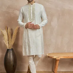 Anouk Floral Embroidered Mandarin Collar Mirror Work Straight Kurta-picture-23