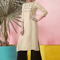 Anouk Rustic Geometric Yoke Design Thread Work Kurta With Palazzos-picture-14