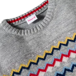 Babyhug Knit Full Sleeves Pullover Sweater with Aztec Design - Grey image 3