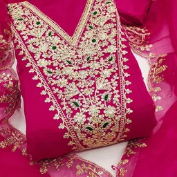 Peachmode Embroidered Organza Unstitched Dress Material-image-31