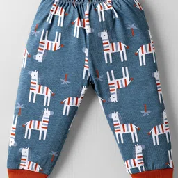 OHMS Single Jersey Knit Full Length Lounge Pant With Animal Print Pack Of 2 - Light Blue & Grey image 4