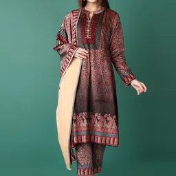 V-Mart Women Ethnic Motifs Printed Regular Pure Cotton Kurta with Trousers & With Dupatta-picture-26