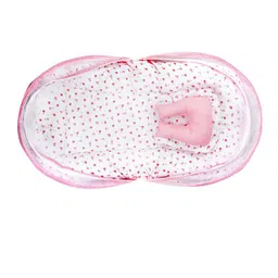 ADORE STUFF Infants Pink & White Heart-Printed Pure Cotton Mattress Set With Neck Pillow image 4