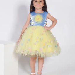 Ministitch Girls Lemon Yellow Embellished Frock-picture-12