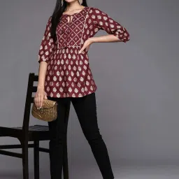 Libas Maroon Printed A Line Short Kurti image 5