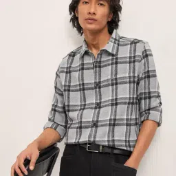 The Bear House Grey Checked Regular Fit Shirt-image-19