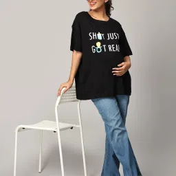 The Mom Store Blue & Black Cotton Printed T-Shirt Pack Of - 2 image 5