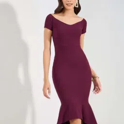Styli Burgundy Regular Fit Bodycon Dress-picture-23
