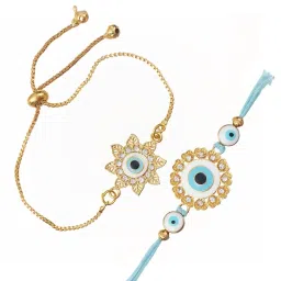 eCraftIndia Set of 2 Floral & Evil Eye Bhaiya-Bhabhi Rakhi with Sibling Agreement & Roli Chawal Pack image 5