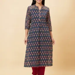 Globus Blue Cotton Floral Print Kurta-image-59