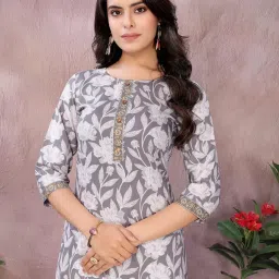 Rangita Grey Regular Fit Floral Kurta image 5